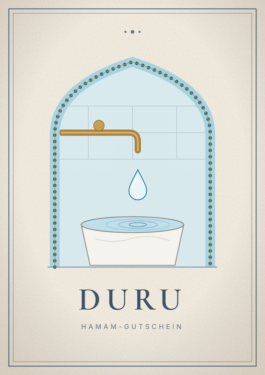 Gift voucher cover, Duru: a clear drop of water above the marble basin