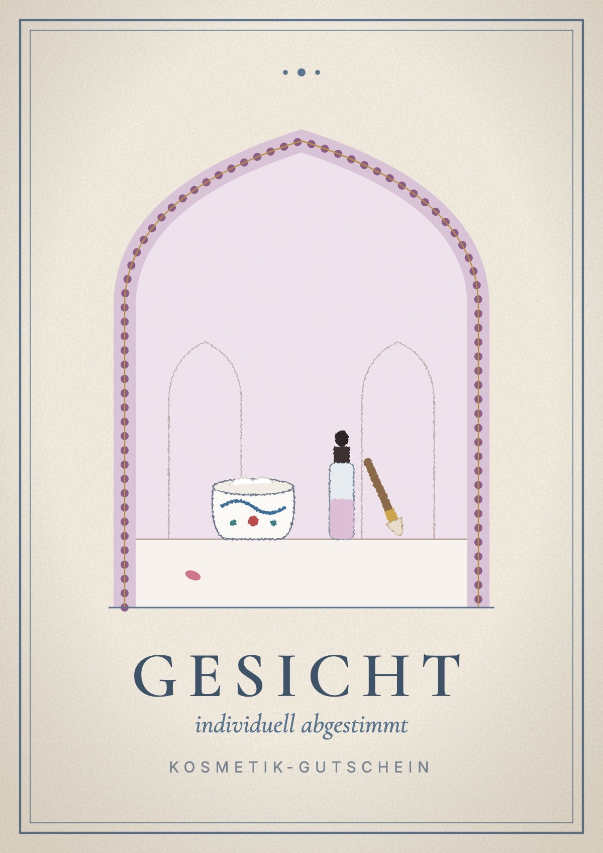 Gift voucher cover, personalised facial: jar, serum and brush
