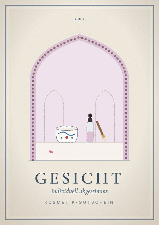 Gift voucher cover, personalised facial: jar, serum and brush