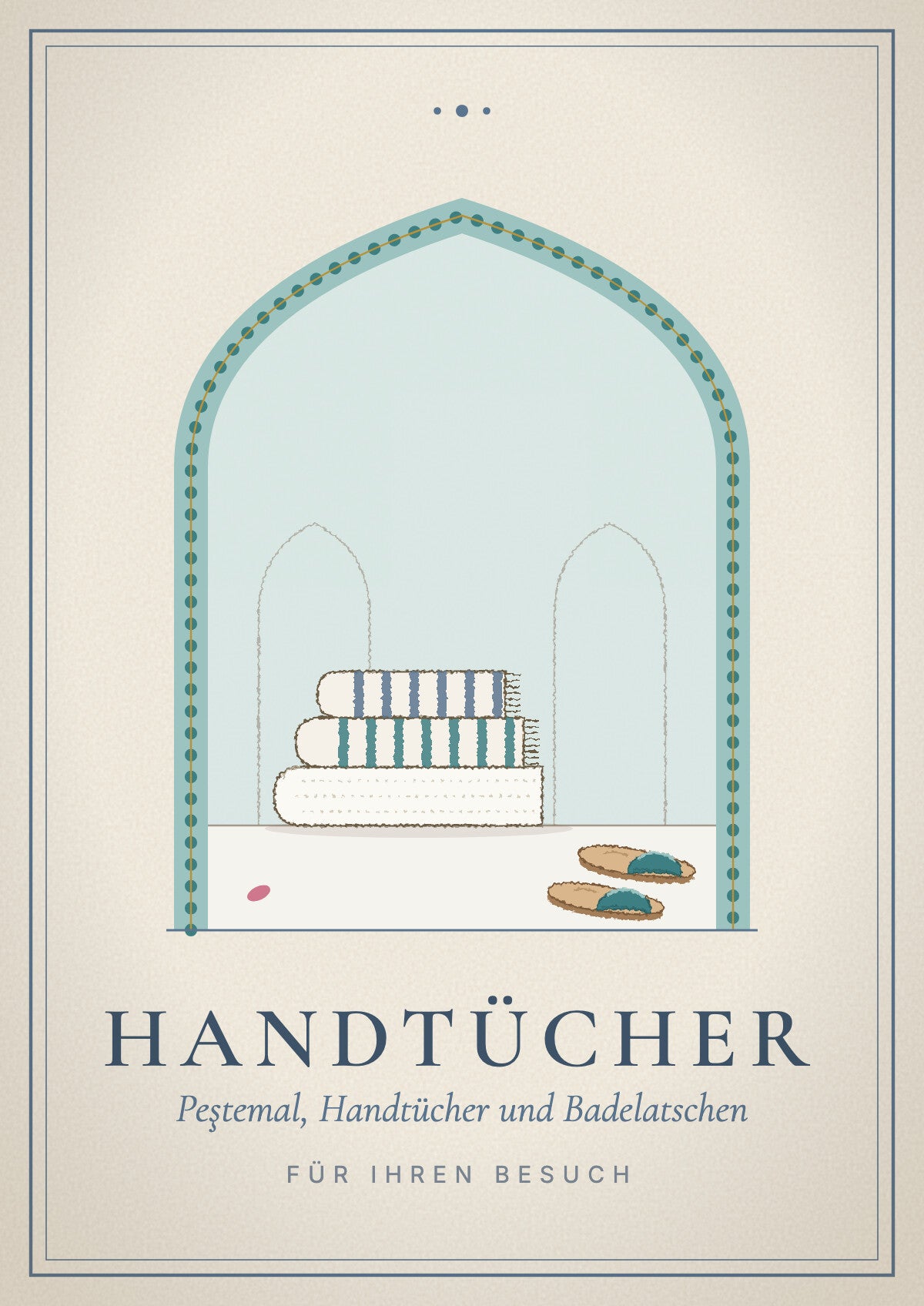 Gift voucher cover, towel package: folded peştemal and towel with bath slippers in front