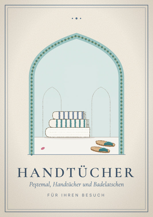 Gift voucher cover, towel package: folded peştemal and towel with bath slippers in front