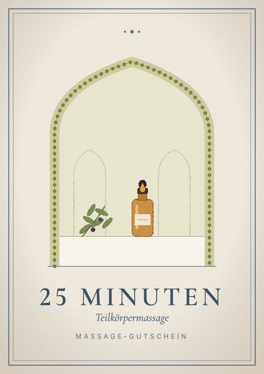 Gift voucher cover, partial body massage 25 minutes: massage oil with an olive branch