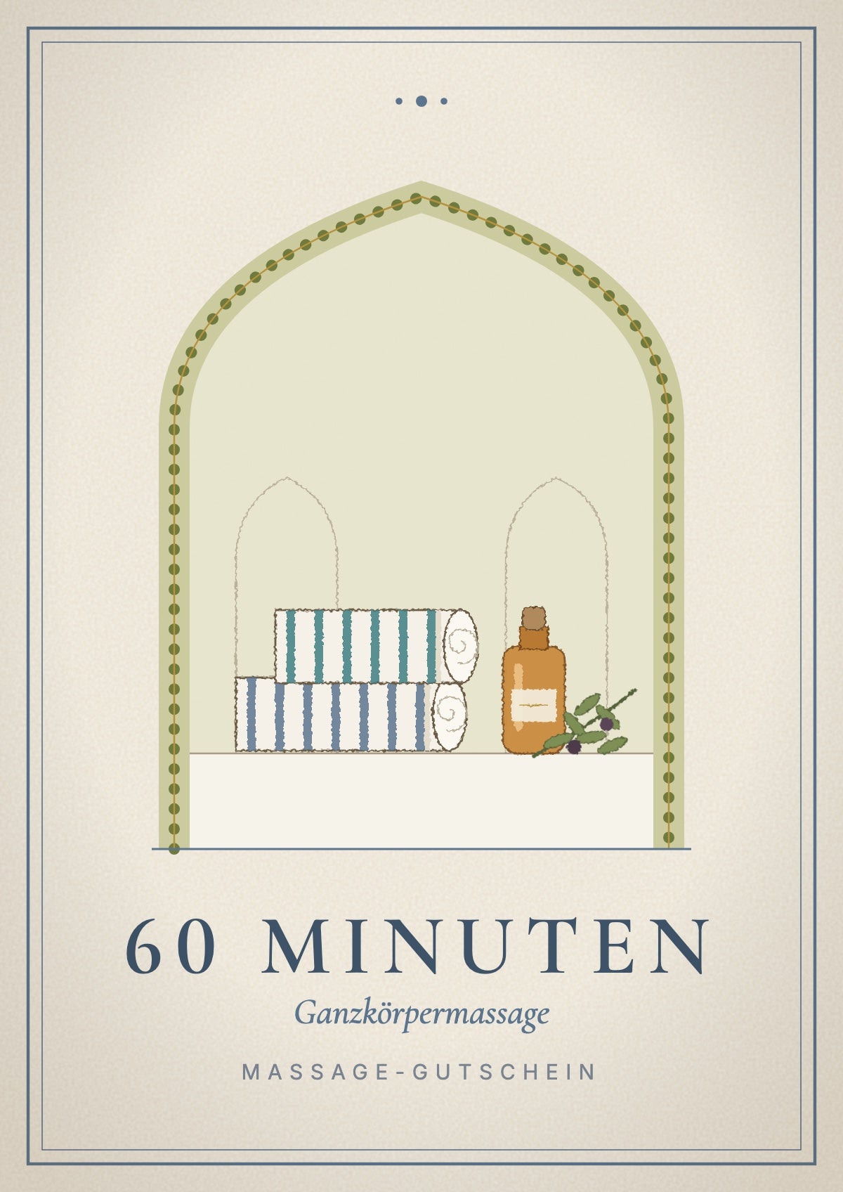 Gift voucher cover, full body massage 60 minutes: rolled peştemal towels and oil